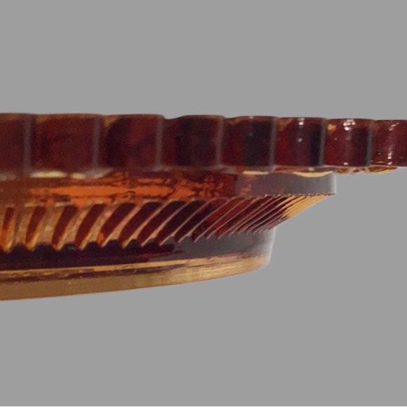 Vintage PAIRPOINT Amber Glass Cup Plate American Eagle Hexagon Scallop Edges - Picture 3 of 9
